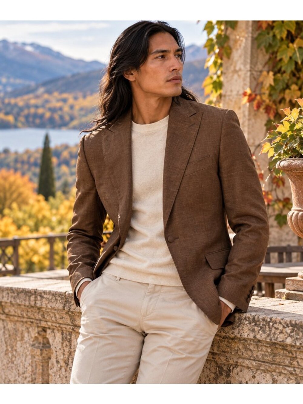 J.Lindeberg Wilston PL Soft Blazer 48L Brown Wool Linen Silk Slim Fit Italy